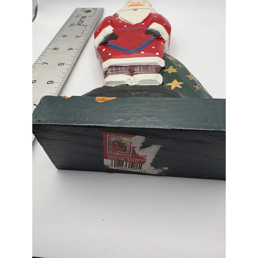 Vintage Midwest of Cannon Falls Folk Art Santa Figurine Resin Faux Wood Heart